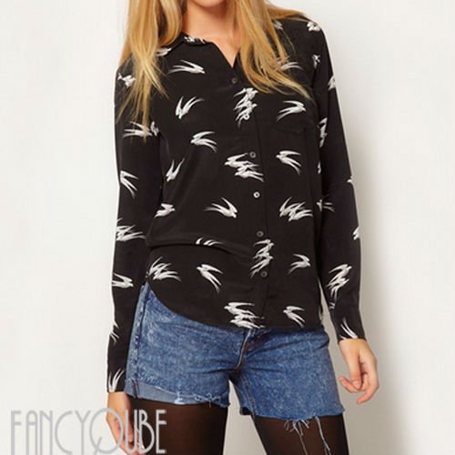 CHIC Animal Prints Single POCKET LONG SLEEVE CHIFFON SHIRT WF-3672