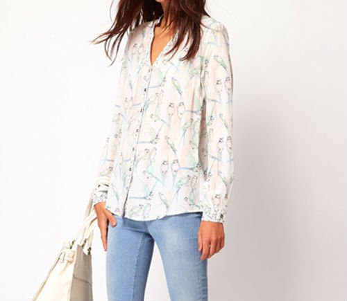 CHIC ANIMAL PRINTS V-NECK LONG SLEEVE SHIRT 3583