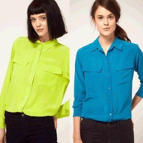 Chic Florescent Color Casual Shirts Turn-down Collar Pocket Long Sleeves Women's Shirts Ladies' Fashion Brand Blouse Blue Top
