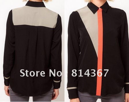 Chic Lapel Long Sleeve Patchwork Chiffon Shirt WF-0087