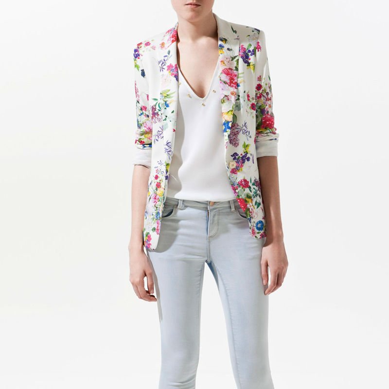 CHIC Long Sleeve Slim Fit Floral Prints Blazer Jacket Free Shipping