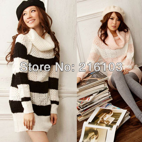Chic Turtle Neck Striped Long Sleeve Sweaters Dress 2 Color NO.0073