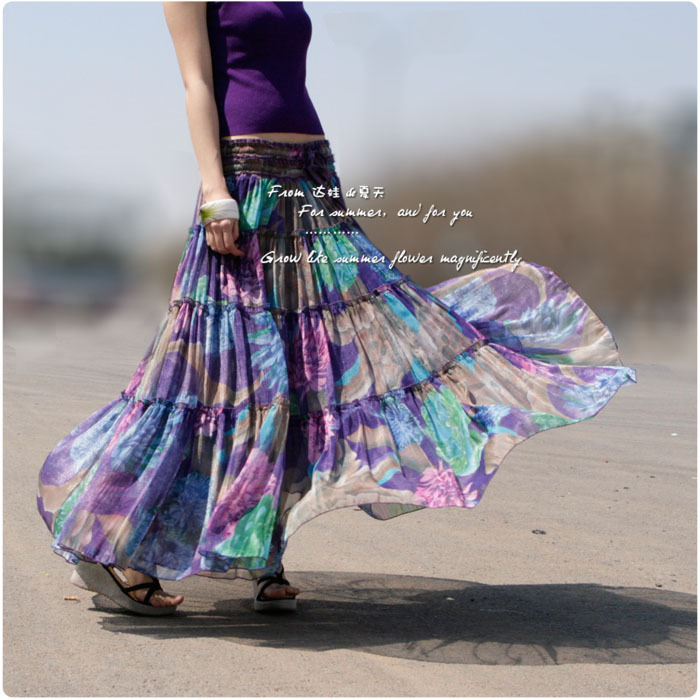 Chiffon expansion bottom patchwork full dress bust skirt two ways Violet Leather
