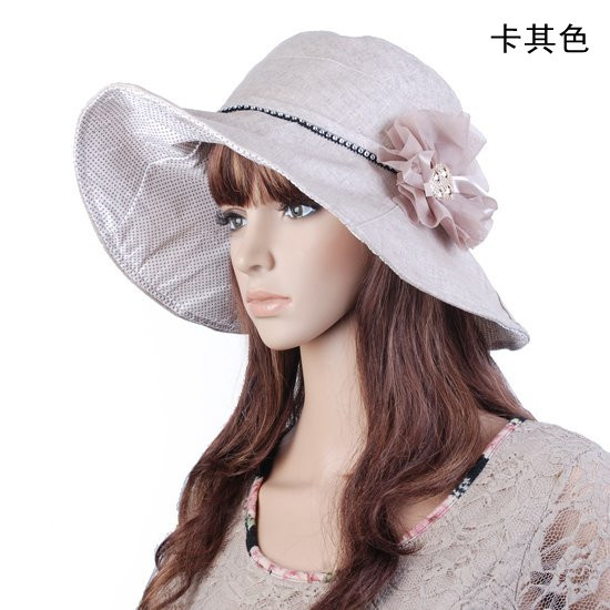 Chiffon flower diamond decoration women's sun-shading hat spring and summer fashion elegant super large brim hat sun hat
