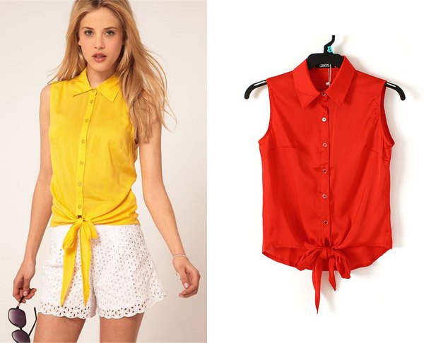 Chiffon flower pint solid color turn down collar sleeveless women shirt /Free shipping/FZ0639