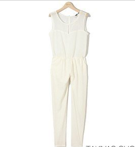 chiffon hot sale white  black sleeveless shop fashion normic chiffon   jumpsuit trousers PL12071606