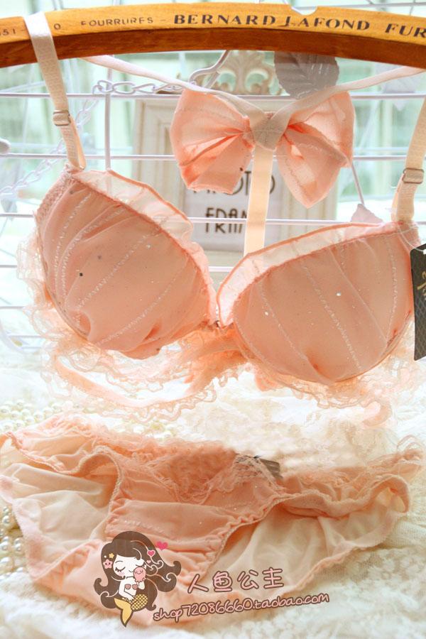 Chiffon lace bow sexy front button women's single-bra underwear set