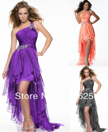 Chiffon one shoulder beading  evening dress formal gown WBE919-279