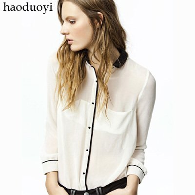 chiffon patchwork shirt  with detachable black neck free shipping for epacket and china post air mail