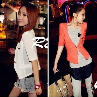 Chiffon quality fifth sleeve button blazer 2