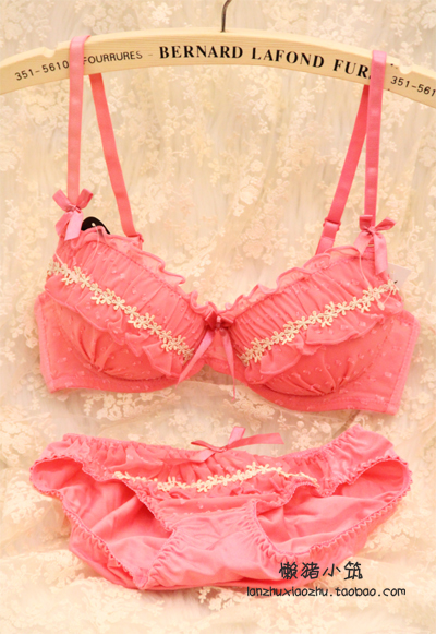 Chiffon ruffle small lace bra skirt 's women's bra underwear set 2151 rose