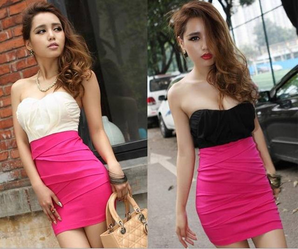 Chiffon Splicing Sexy Dress Wear Low-cut Boob Tube Top Free Size Free Shipping W1201