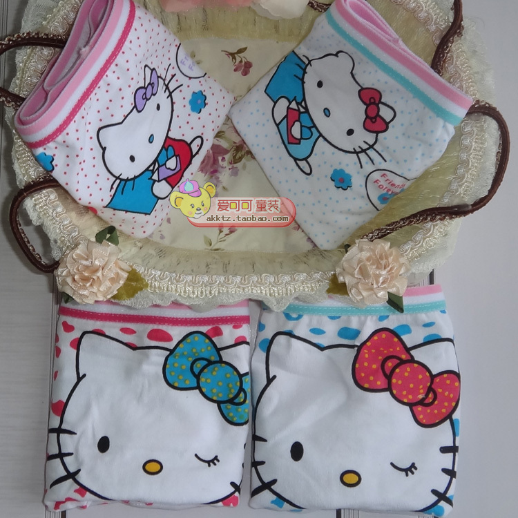 Child 100% cotton female child trunk girl kitty cat shorts 100% cotton four angle panties