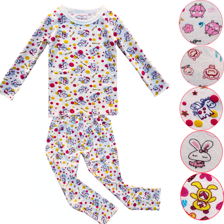 Child 100% cotton underwear set 100% cotton cartoon sleepwear pajama pants twinset female child lounge