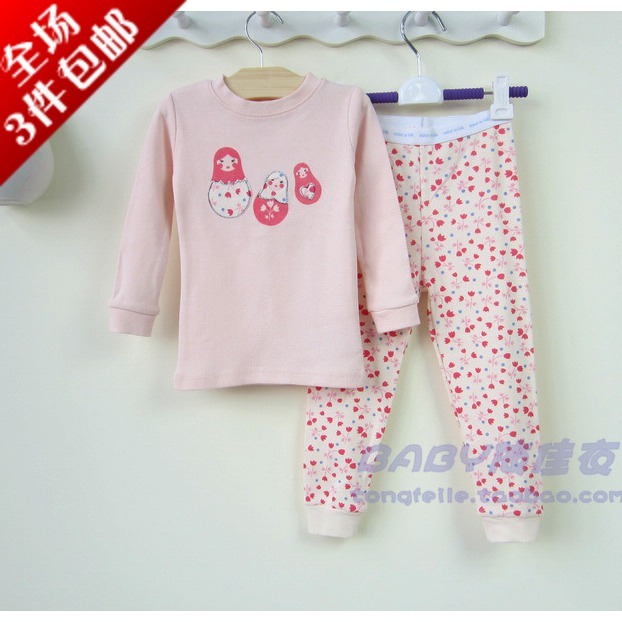 Child 100% cotton underwear set autumn sleepwear baby clothes autumn and winter female child long johns long johns set