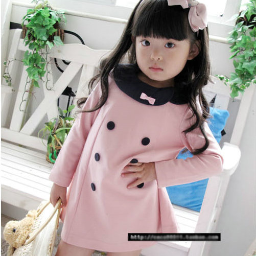 Child 2012 female child pink trench double breasted long-sleeve dress outerwear top children's clothing spring and autumn
