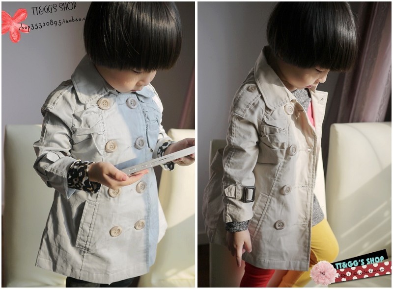 Child 8.8 female child quality 100% cotton double breasted trench