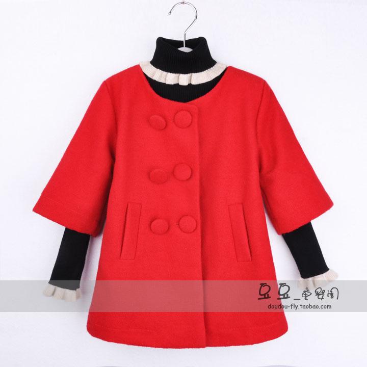 Child autumn and winter female child woolen overcoat outerwear thickening double breasted half sleeve baby trench wool