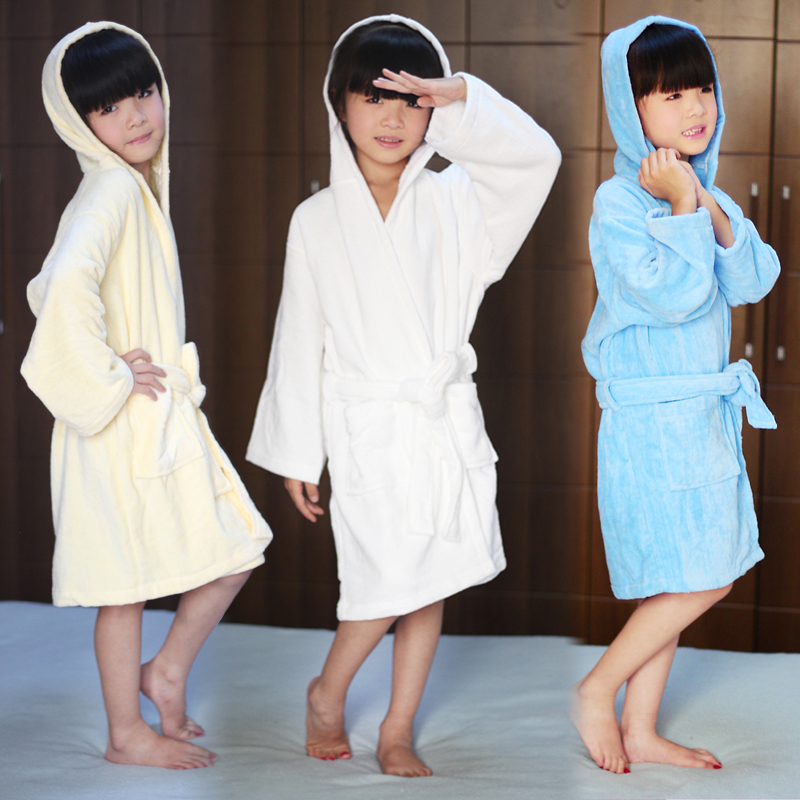 Child bathrobe 100% cotton toweled plus size thickening male girl baby bath towel 100% cotton bathrobe hat