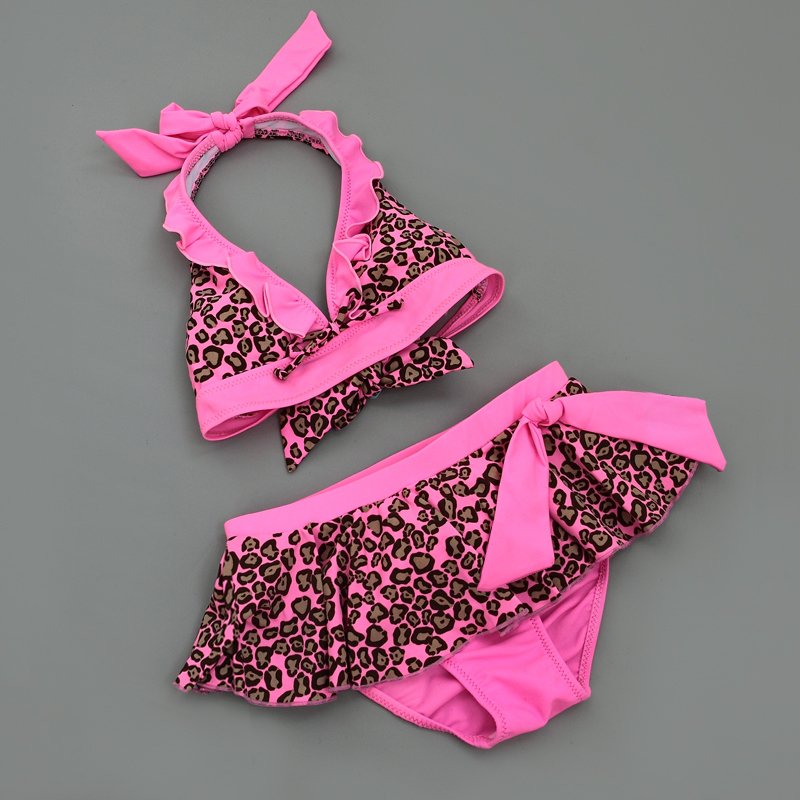 Child child swimwear split hot spring swimwear pink leopard print