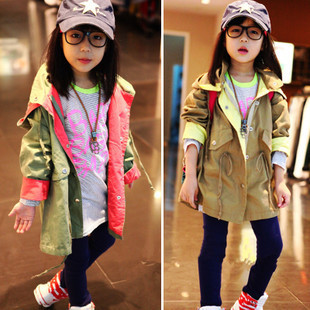 Child clothing female baby spring 2013 100% cotton with a hood trench outerwear