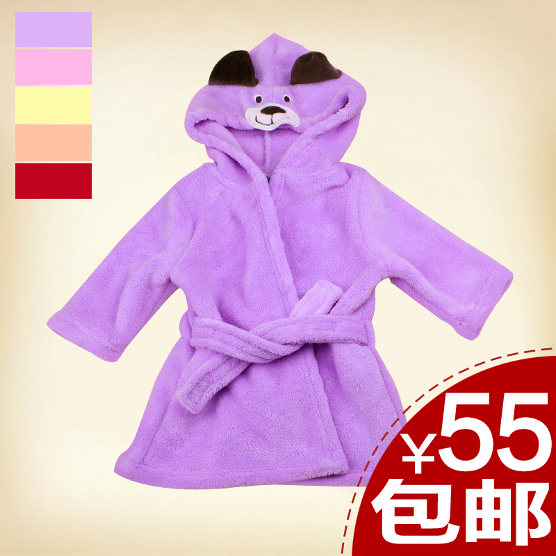 Child coral fleece bathrobe bath towel baby autumn and winter sleepwear lacing cartoon with a hood baby robe