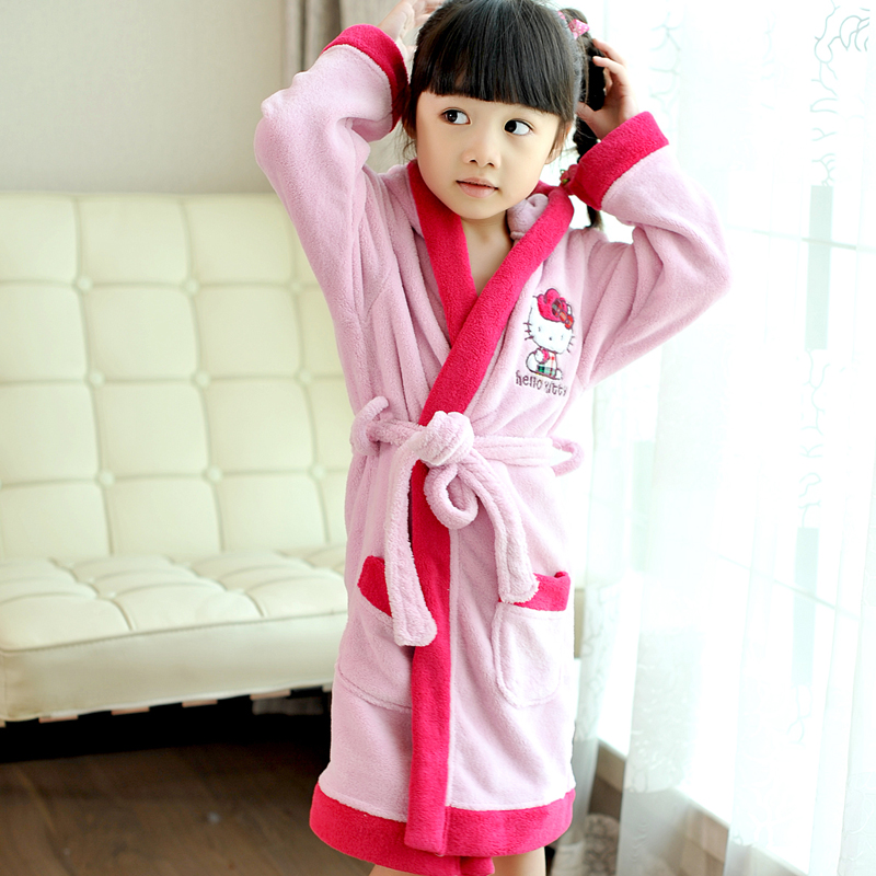 Child coral fleece robe bathrobes female child long-sleeve lounge