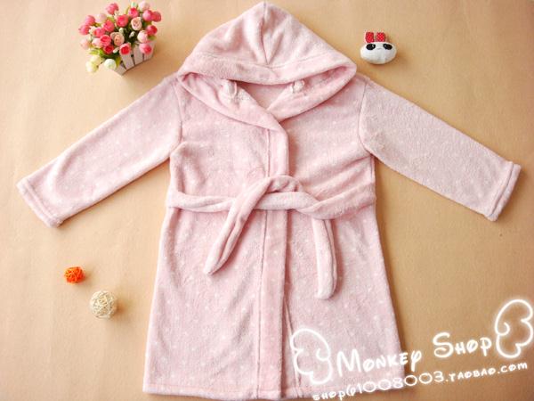 Child coral fleece sleepwear lounge robe bathrobes pink 120 - 140