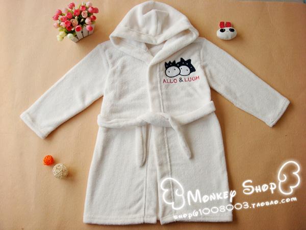 Child coral fleece sleepwear lounge robe child bathrobe 120 - 140 white grey