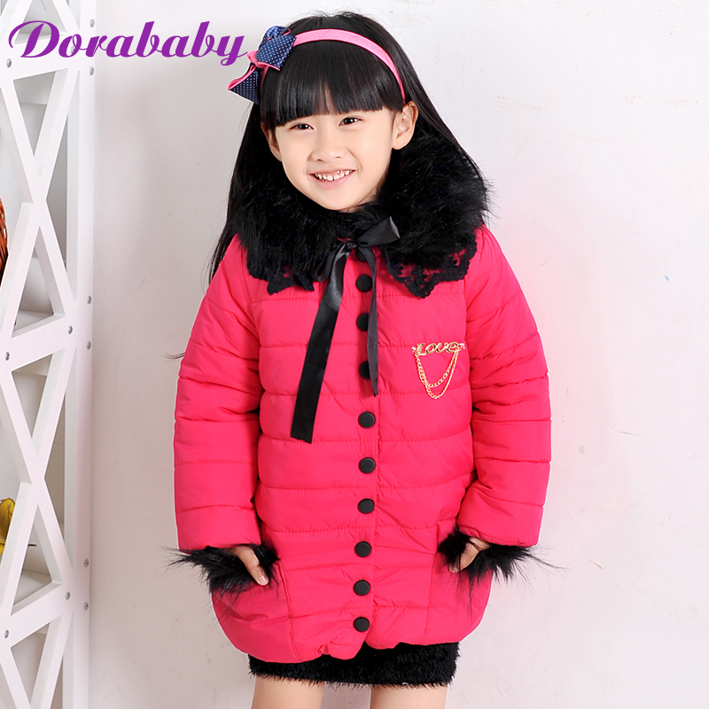 child cotton-padded jacket winter outerwear medium-long female child thickening wadded jacket cotton-padded jacket