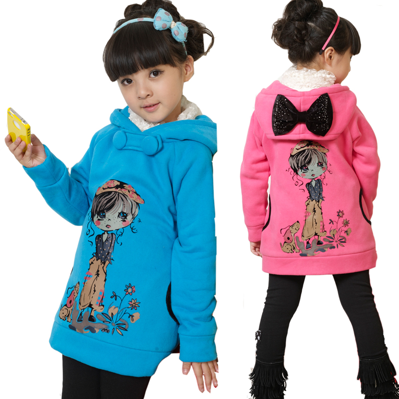 Child female child spring and autumn 2013 reversible plus velvet child sweatshirt cartoon outerwear cardigan