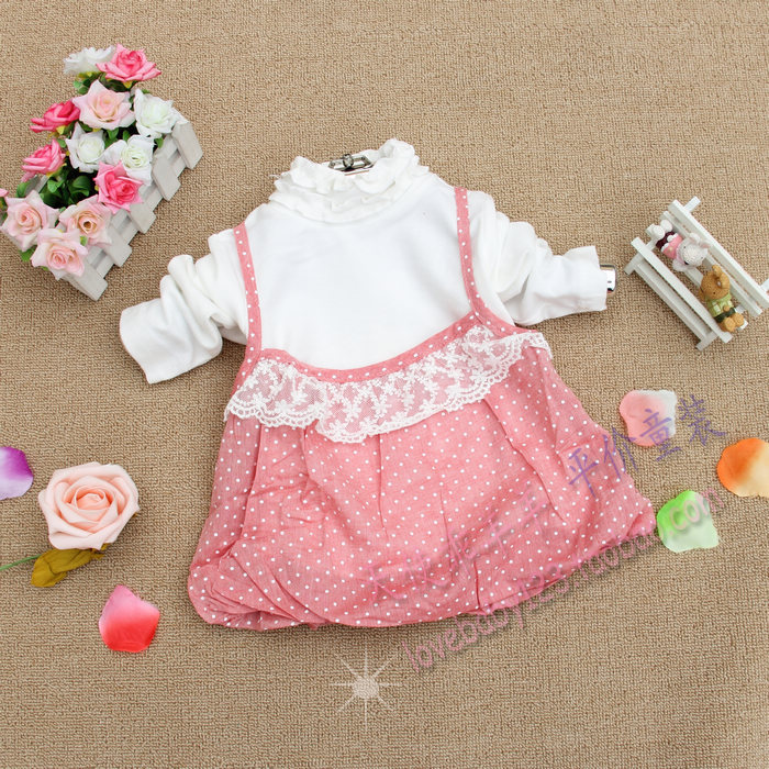 Child girls autumn clothing 2012 cartoons faux two piece girl spring and autumn t-shirt baby spaghetti strap long-sleeve T-shirt