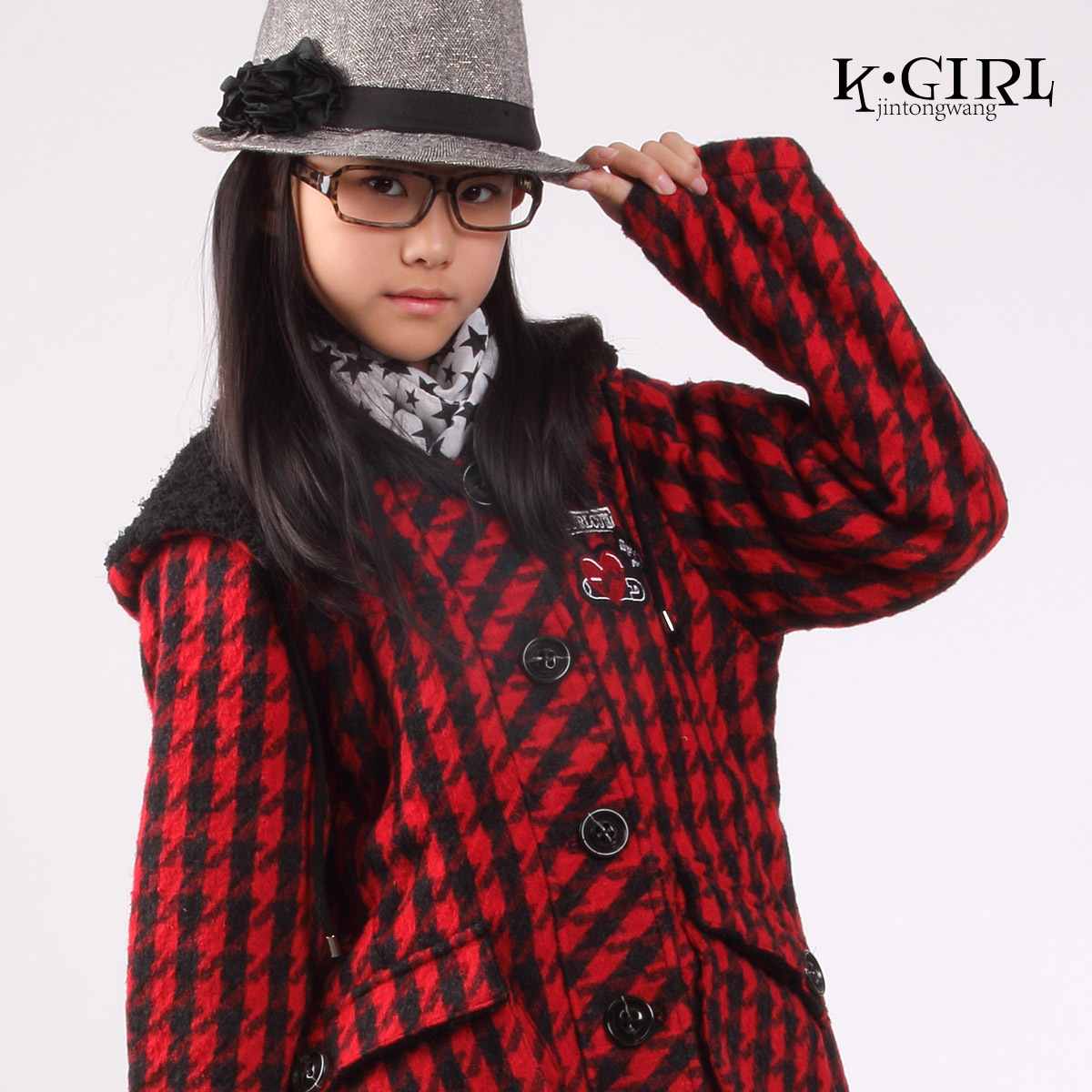 Child girls casual series with a hood woolen outerwear xb01581