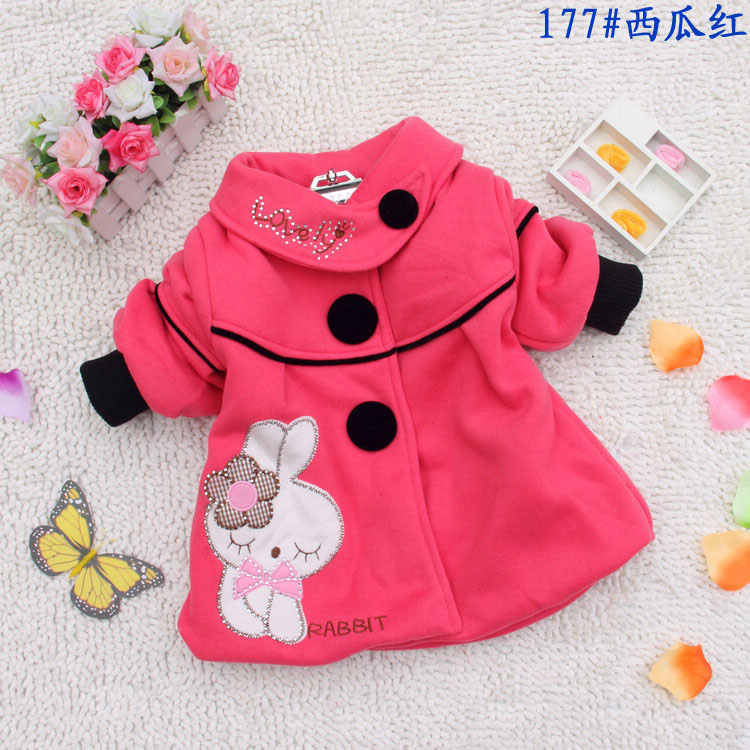 Child girls clothing autumn and winter 100% cotton plus velvet baby trench overcoat spring and autumn sweatshirt cardigan