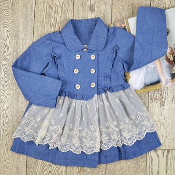 Child girls clothing cotton 100% cotton denim lace skirt outerwear trench one-piece dress !