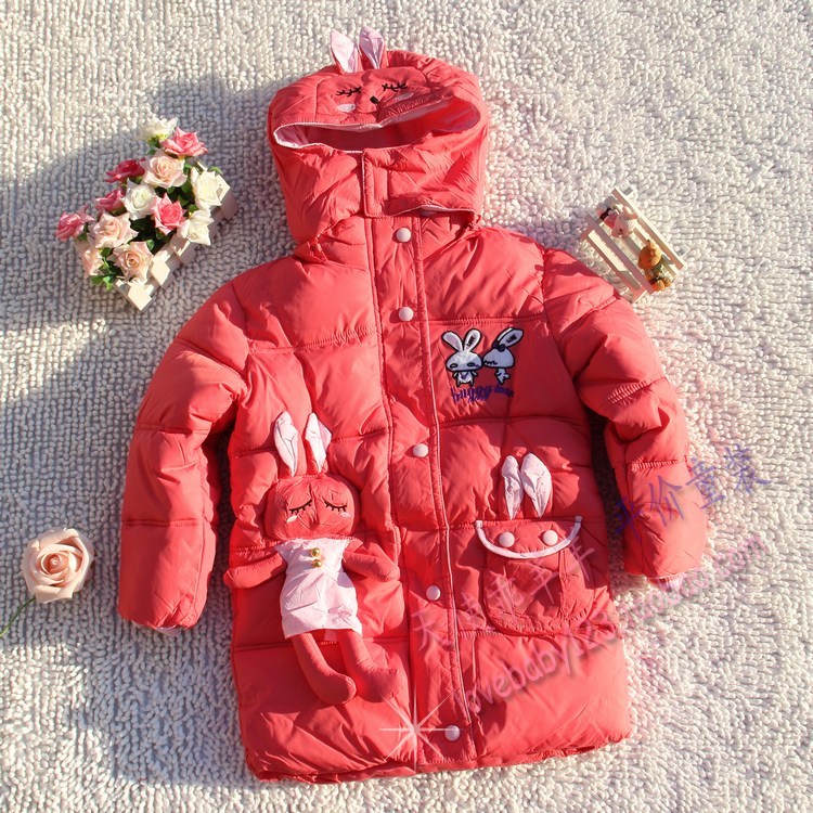 Child girls clothing winter 2013 rabbit plus velvet thickening wadded jacket female child outerwear baby cotton-padded jacket