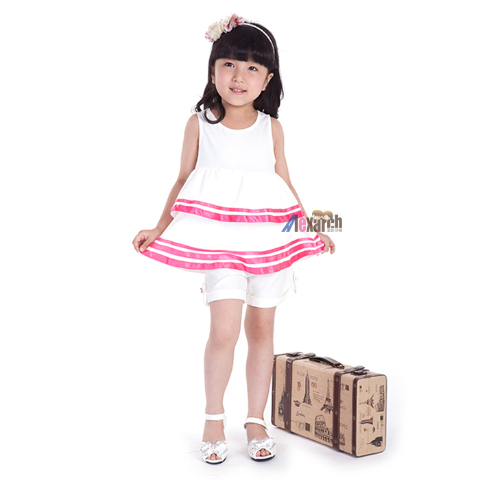 Child girls summer clothing 2013 cotton comfortable loose sleeveless top skirt e5032