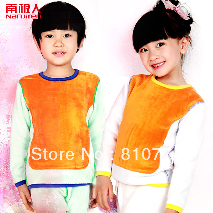 Child golden flower o-neck plus velvet thickening thermal underwear set