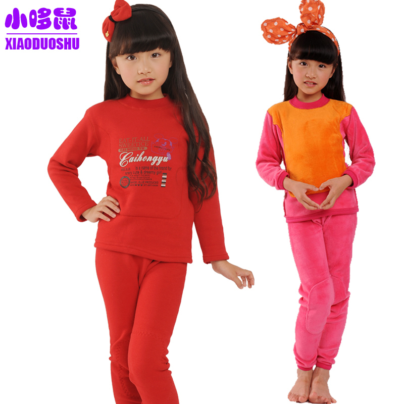 Child golden flower thermal underwear set plus velvet thickening children's clothing male child female child underwear