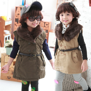 Child long design cotton vest sleeveless cotton trench children cotton vest cotton-padded jacket +free shipping