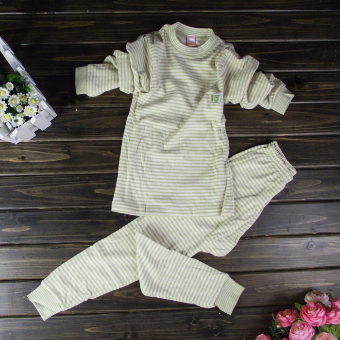 Child natural colored cotton stripe cotton sweater set autumn underwear set ultra soft