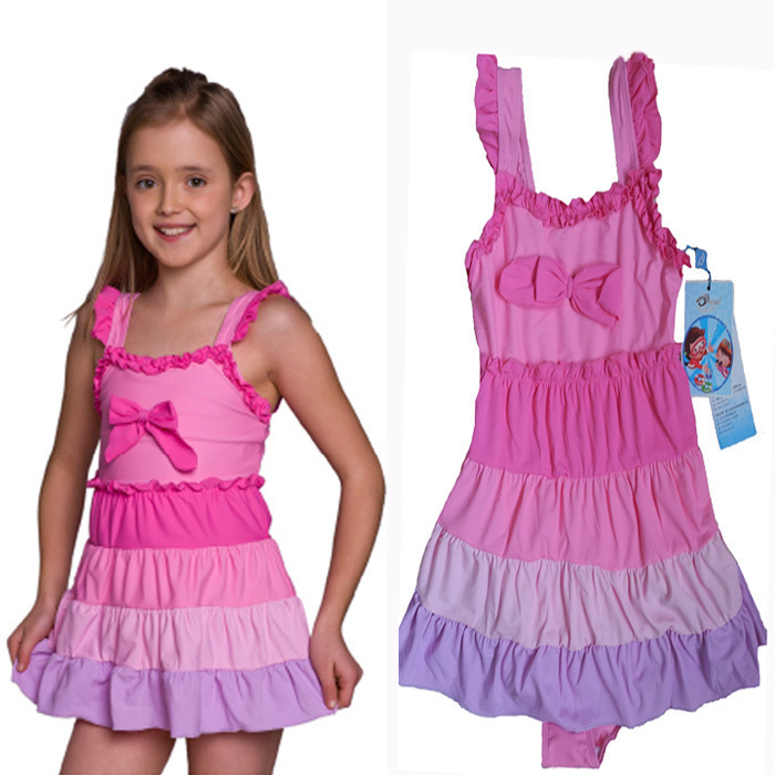 Child one-piece dress swimwear female child hot spring swimsuit girl 3 - 9