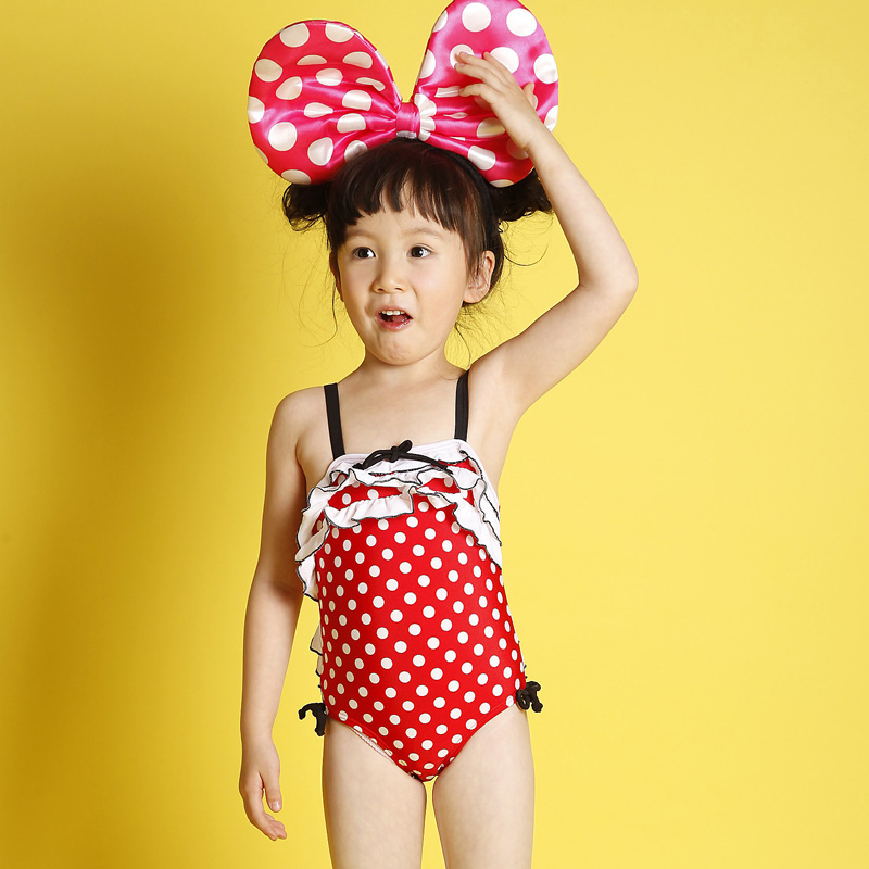 Child one-piece swimsuit girl polka dot swimwear little princess swimwear 1037