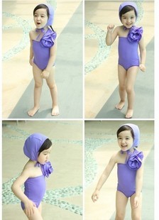 Child one piece swimwear girl female child little princess one shoulder oblique swimwear