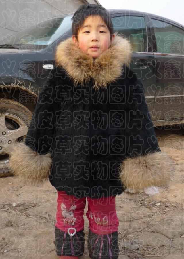 Child rabbit large raccoon fur hat raccoon cuff customize fur coat