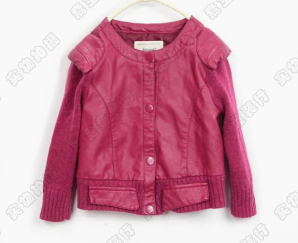 Child short design leather clothing female child trench jacket