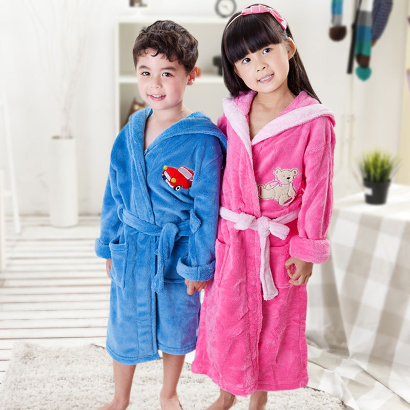 Child sleepwear robe parent-child child coral fleece male child female child hooded bathrobe yp2021