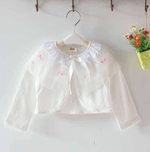 Child spring and autumn princess outerwear 100% cotton lace collar long-sleeve cape solid color baby waistcoat cardigan