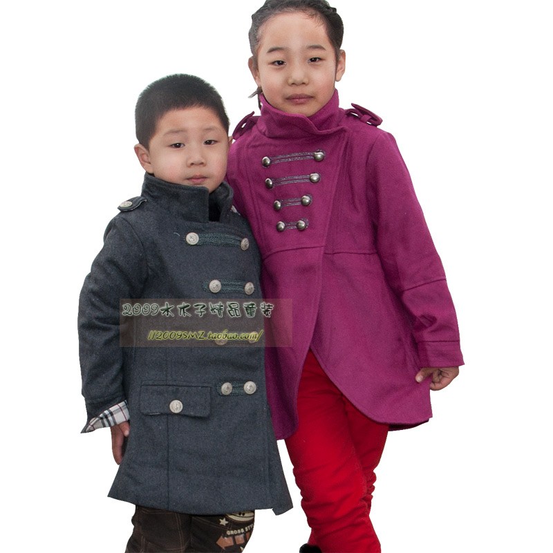 Child spring overcoat male female child wool coat outerwear trench double breasted epaulette stand collar trench fashion