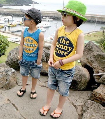 Child summer boys clothing cotton clothing girls 100% summer tank baby